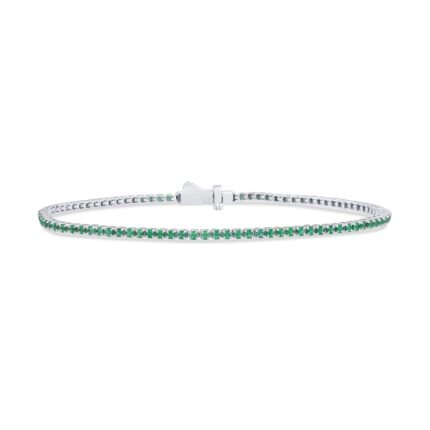 <span style="color:purple">SPECIAL!</span> 1.12ct G SI 14K White Gold Natural Emerald Tennis Bracelet 7"
