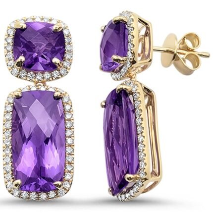<span>GEMSTONE CLOSEOUT! </span> 14.33ct 10k Yellow Gold Cushion Amethyst & Diamond Designer Earrings