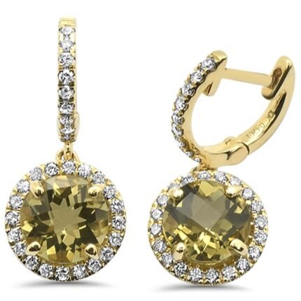 <span>GEMSTONE CLOSEOUT! </span> 2.75cts 10k Yellow Gold Round Olive & Diamond Earrings