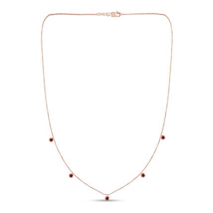<span>GEMSTONE CLOSEOUT! </span> .32ct 14K Rose Gold Natural Ruby Gemstone Diamond by the Yard Pendant Necklace 18"