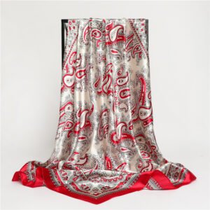 Vintage Floral Silk Scarf with Suzhou Embroidery - Red Sun Protection Head Wrap & Travel Shawl for Women